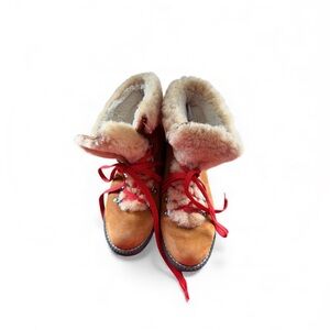 J. Crew Brown and Red Fur-Lined Ankle Boots